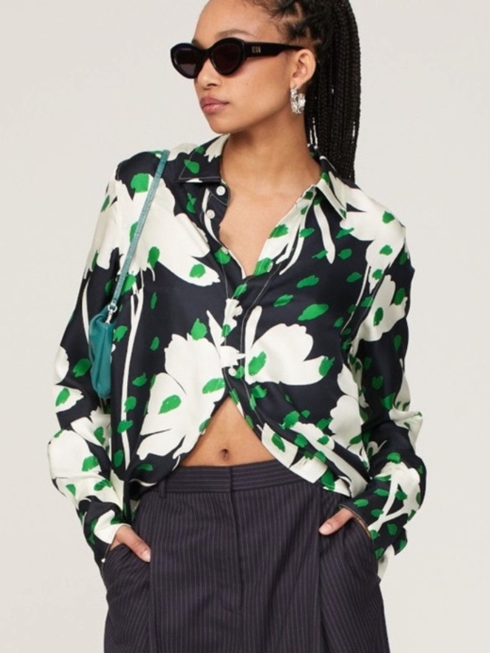 MONSE Silk Floral Open Back Cowl Draped Blouse